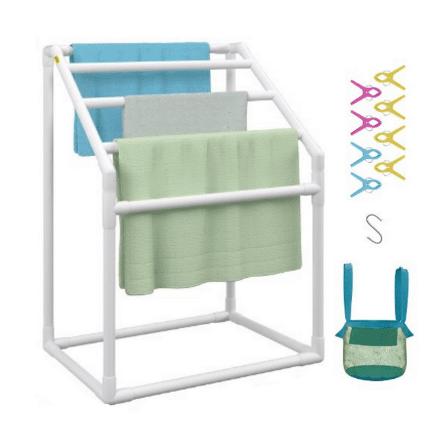 VEVOR Pool Towel Rack, 5 Bar, White, Freestanding Outdoor PVC