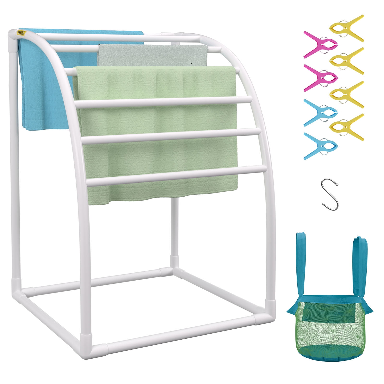 VEVOR Pool Towel Rack 7 Bar White Freestanding Outdoor PVC
