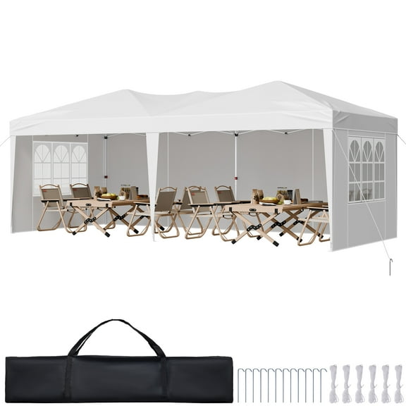 VEVOR Pop Up Canopy, 10 x 20 FT Instant Canopy Portable Gazebo with 3 Sidewalls & 2 Ventilated Windows, Height Adjustable Pop-Up Outdoor Shelter Tent for Events, Patio, Backyard, Party, Parking