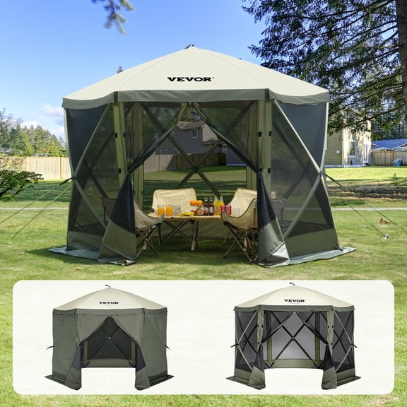 VEVOR Pop up Gazebo Tent, Pop-Up Screen Tent 6 Sided Canopy Sun Shelter with 6 Removable Privacy Wind Cloths & Mesh Windows, 10x10FT Quick Set Screen Tent with Mosquito Netting, Army Green