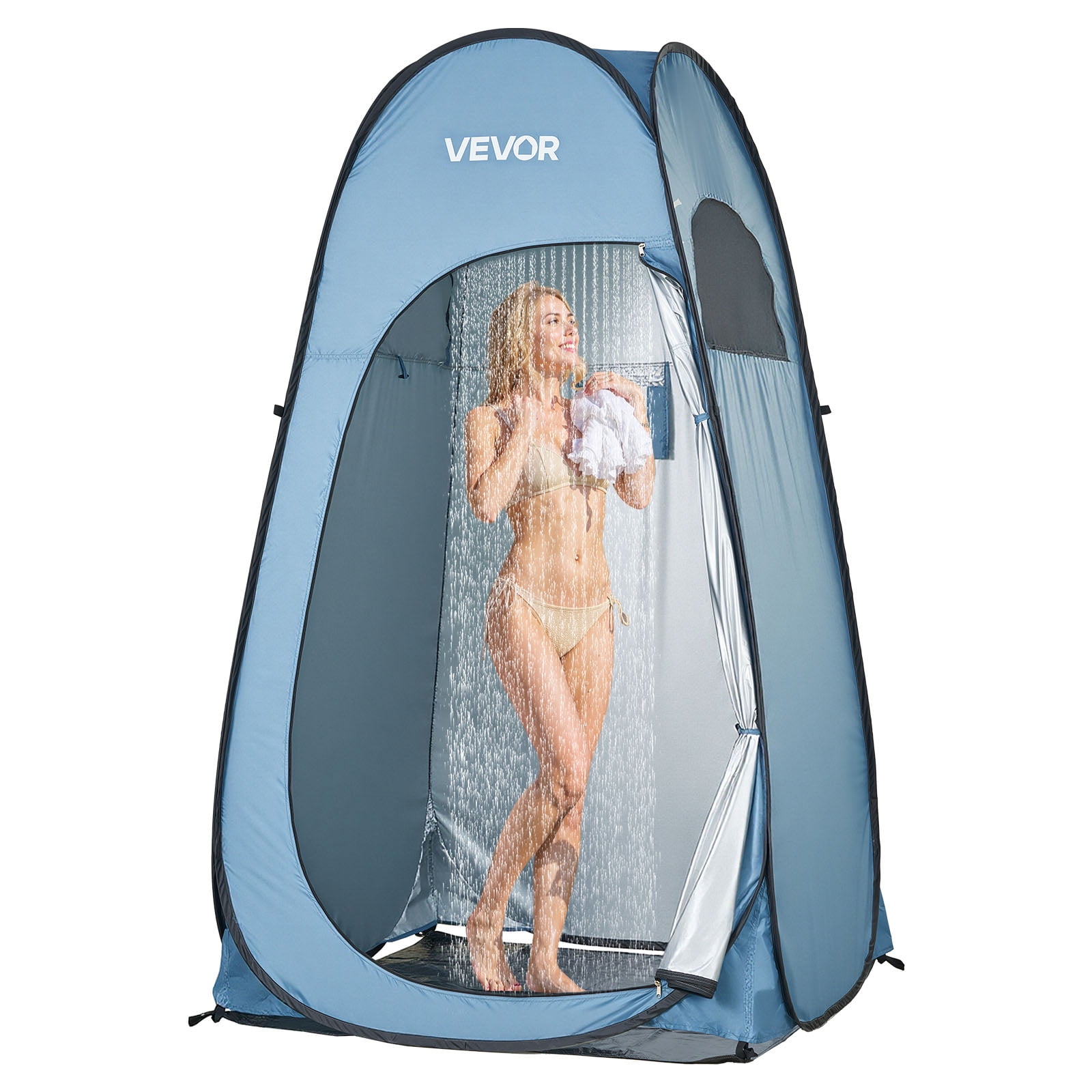 VEVOR Pop up Shower Tent, Instant Portable Privacy Tent Changing Room with Ground Stakes, Ropes, and Carry Bag, 190T Polyester with Silver Coating, Quick Setup, for Camping, Beach, Fishing, Blue