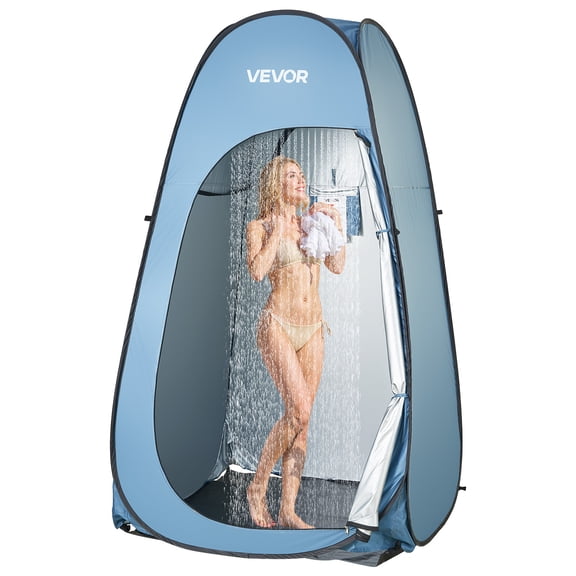 VEVOR Pop up Shower Tent, Instant Portable Privacy Tent Changing Room with Hanging Bag, Ground Stakes, Ropes, Carry Bag, 190T Polyester with Silver Coating, Quick Setup, for Camping, Beach, Fishing
