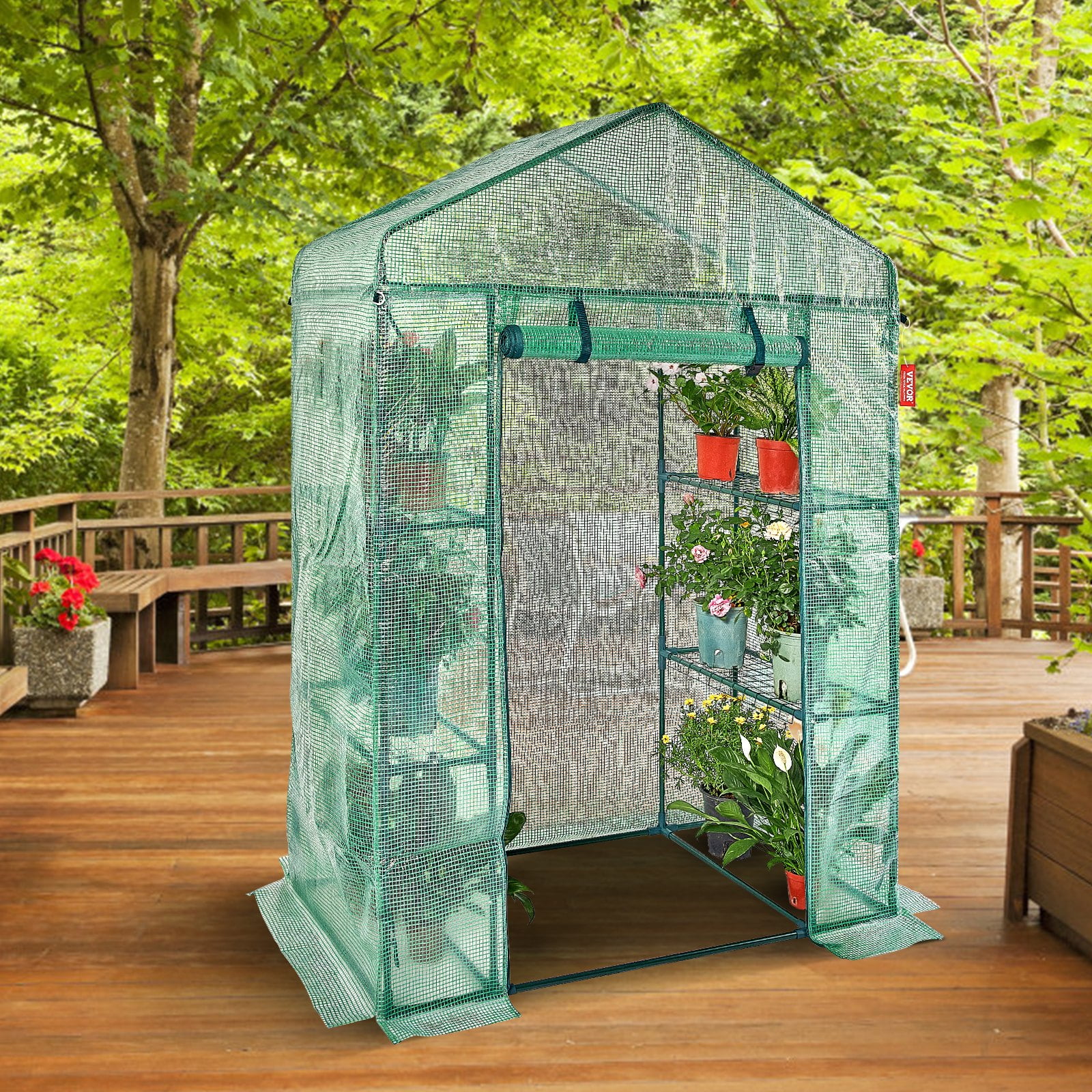 VEVOR Pop-Up Greenhouse, 4.6 x 2.4 x 6.7 ft, Quick Setup, High-Strength PE Cover, with Doors & Windows, Powder-Coated Steel Frame, Ideal for Planting & Storage, Green