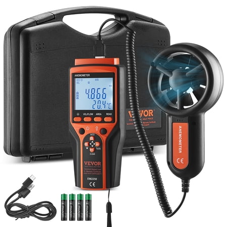 VEVOR Portable Anemometer Split Design, Temp Range 14?-140?, LED Screen Digital Air Speed & Temperature Meter, Wind Chill & Velocity Measurement, Ideal for Sailing, Surfing, Flying, HVAC