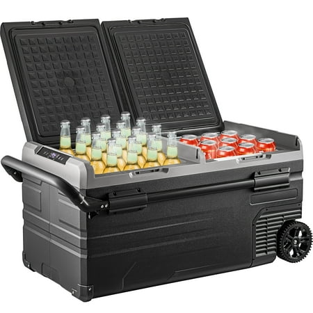VEVOR Portable Car Freezer, 100 Quart Portable Refrigerator Freezer, 95L Dual Storage Zone Camping Freezer, -4?~68? 12 Volt Fridge Freezer, Car Freezer for Car and Home Use, DC 12/24V, AC 100-240V