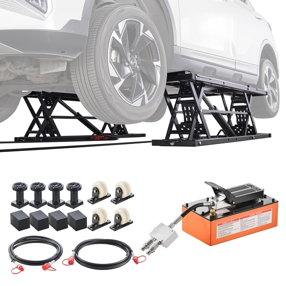 VEVOR Portable Car Lift, 7000 lbs Capacity, Heavy Duty Steel Truck Lift with 26.8" Max Height, Pneumatic Pump, Wheels, 4 Rubber Pads & 4 Lifting Columns for Cars, SUVs, Trucks,Home Garage or Shop Use