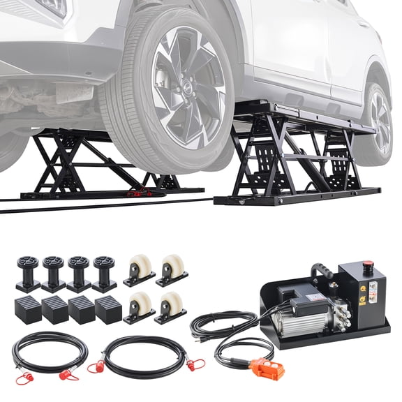 VEVOR Portable Car Lift, 9000 lbs Capacity, Heavy Duty Steel Truck Lift with 28" Max Height, 120V Power Unit, Wheels, 4 Rubber Pads & 4 Lifting Columns for Cars, SUVs, Trucks, Home Garage or Shop Use