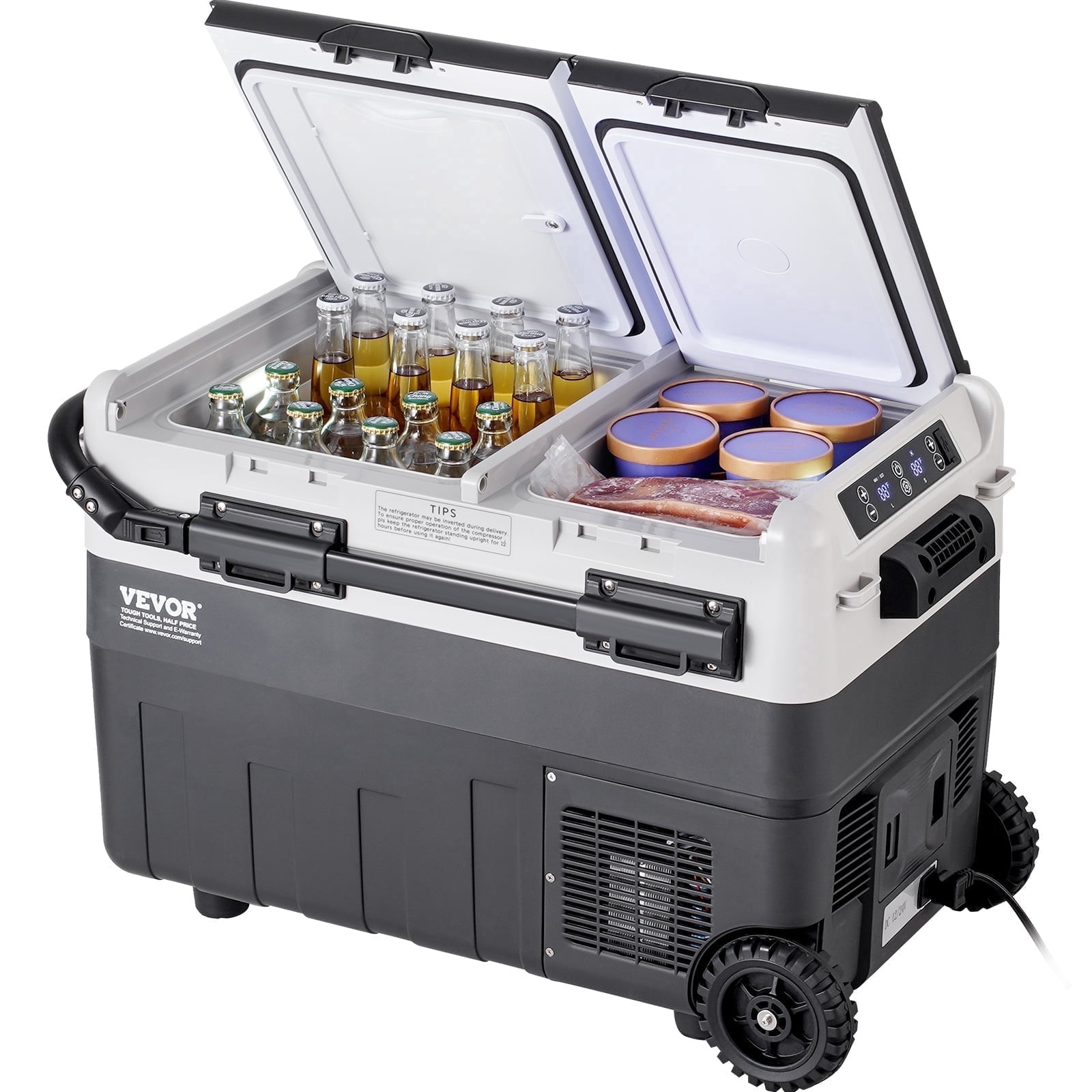 VEVOR Portable Car Refrigerator, 12 Volt Car Refrigerator Fridge, 50 L / 52.8 QT Dual Zone Portable Freezer, -4℉-68℉ Adjustable Temperature, Compressor Cooler