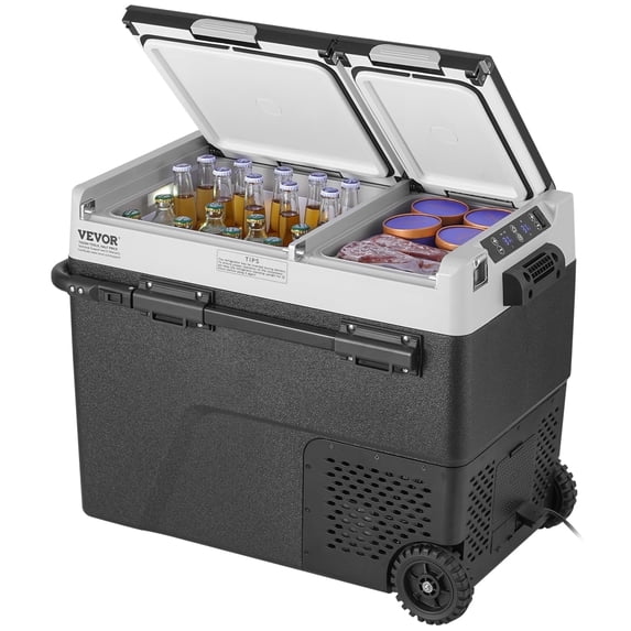 VEVOR Portable Car Refrigerator, 12 Volt Car Refrigerator Fridge, 58 L / 61.5 QT Dual Zone Portable Freezer, -4℉-68℉ Adjustable Temperature, Compressor Cooler
