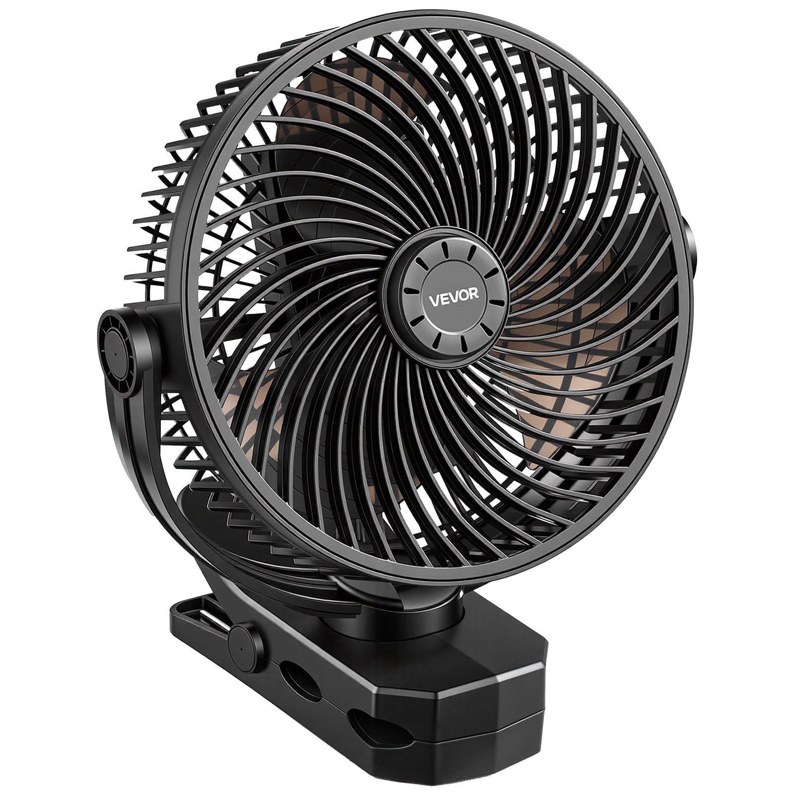 VEVOR Portable Clip Fan, Rechargeable Clip On Fan, USB Port with 3 Speeds & Circulation Mode, Strong Airflow Sturdy Clamp, Long Runtime for Desk, Golf Cart, Outdoor Camping Treadmill, Office, Black