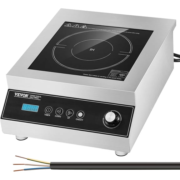VEVOR Portable Commercial Cooktop, 5000W Induction Burner with 16 Temp Settings, Stainless Steel Countertop Induction Hot Plate with 4H Timer, Child Lock