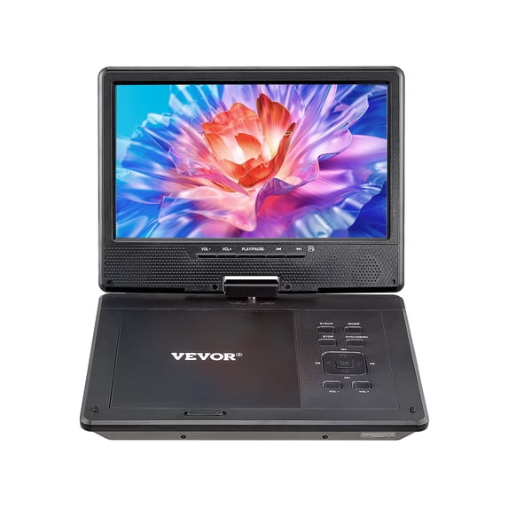 VEVOR Portable DVD Player, 9 inch HD Swivel Display Screen, 4 Hours Built-in Rechargeable Battery, Dual Speakers, Support Sync TV/USB/SD Card/CD/DVD, Car Charger, AC Power Adapter, Remote Control