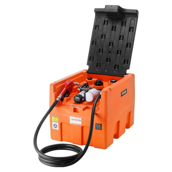 VEVOR Portable Diesel Tank,48 Gallon, 10.6GPM Flow Rate, Diesel Fuel Tank with 12V Electric Transfer Pump, 13.1 ft Hose, Auto Fueling Nozzle, Diesel Transfer Tank for Easy Fuel Transportation, Orange