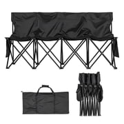 VEVOR Portable Folding Bench, 4 Seat Foldable Soccer Bench with Side Pockets and Carrying Bag, Lightweight Sideline Seating with Back Rest for Football, Baseball, Camping, Outdoor Events, Black