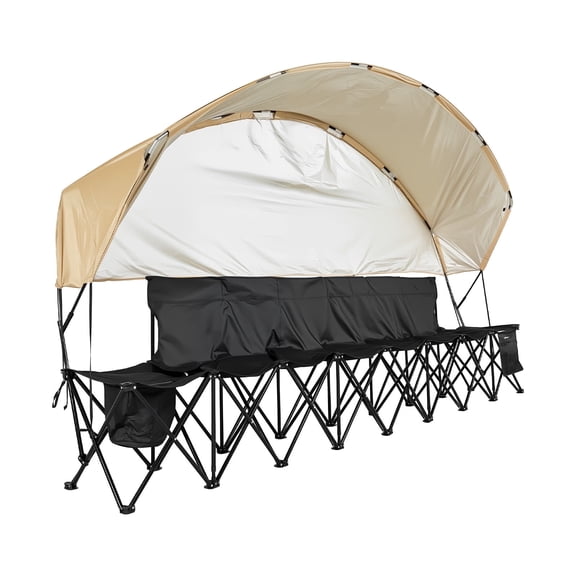 VEVOR Portable Folding Bench, 6 Seat Soccer Bench with Storage Pockets Cup Holders & Carrying Bag, Lightweight Sideline Seating with Sunshade for Football, Baseball, Camping, Outdoor Events, Black