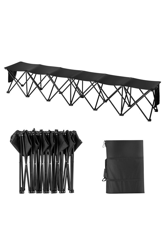 Portable Folding Bench,6 Seats Foldable Sideline Bench, Outdoor Camping Bench Chairs with Carry Bag,Team Sport Sideline Bench for Football,Camping, Fishing,No Assembly Instant Seating,Black