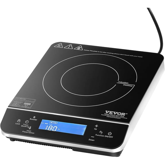 VEVOR Portable Induction Cooktop, 1500W electric Induction Burner with 9 Temperature Settings, Countertop Induction Hot Plate with 4H Timer, 24H Reservation, Child Lock, Easy to Clean, for Cooking