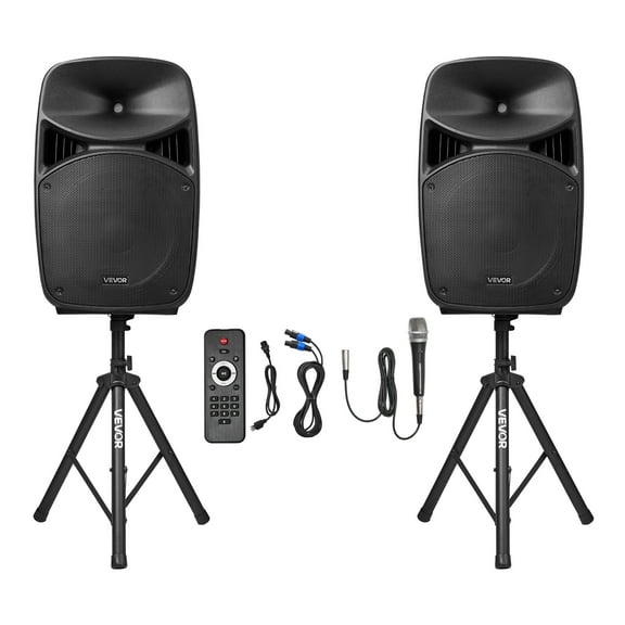 VEVOR Portable PA System, 2000W (PMPO) Powered, Sound System Set with 3 Channel Mixer, Dual Speakers, Wireless Bluetooth, Microphone, Compact Stands, USB & SD Inputs, Remote Control, for DJs Events