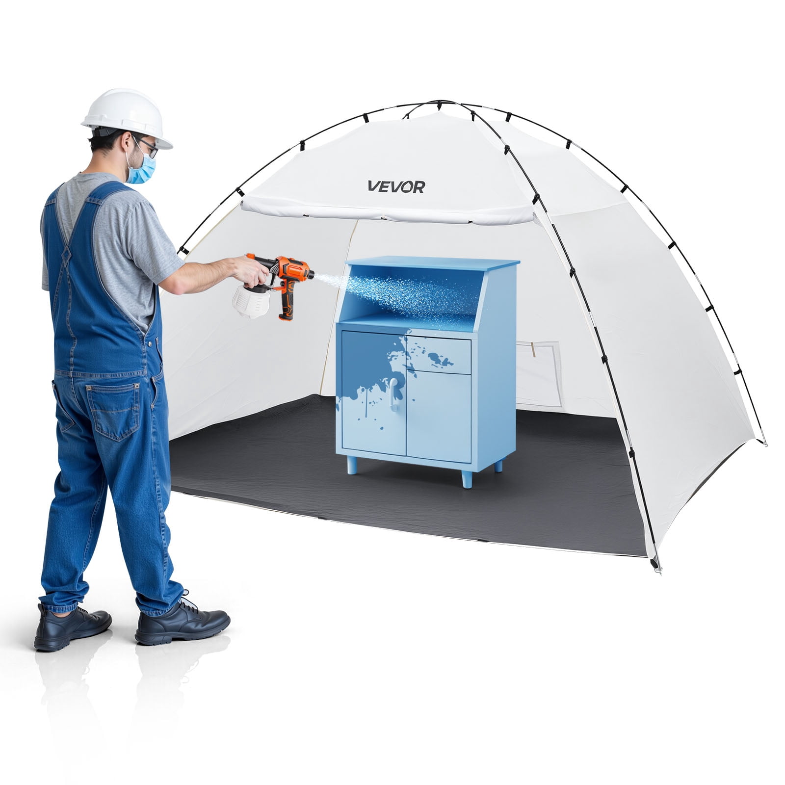 VEVOR Portable Paint Booth Tent, 115.35 x 90.55 x 74 inch Painting Tent Station, Spray Shelter with Built-in Floor & Mesh Screen, Large Space, Oxford Spray Painting Tents for Cupboard, Chairs, Tables