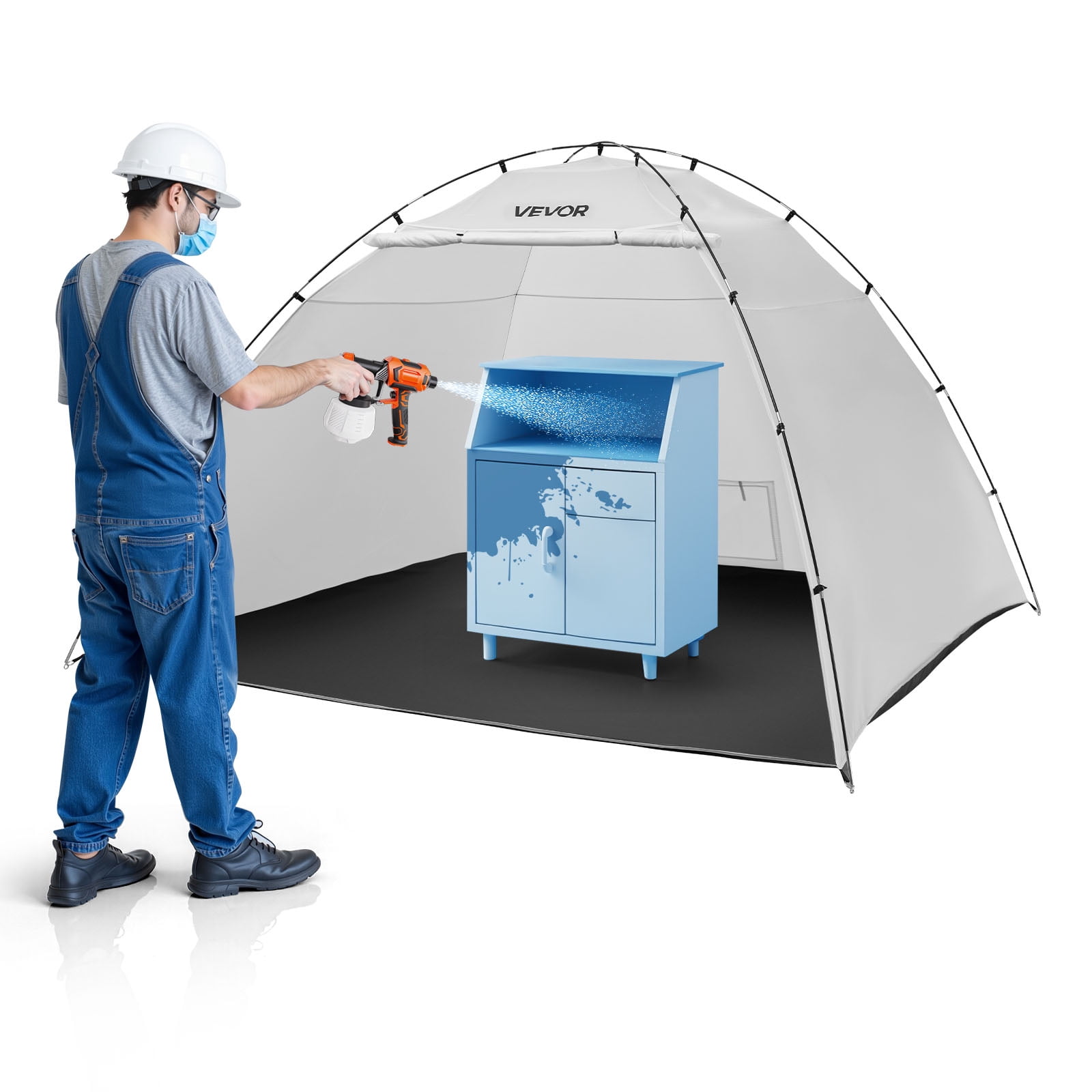 VEVOR Portable Paint Booth Tent, 116.14 x 114.96 x 79.53 inch Painting Tent Station, Spray Shelter with Built-in Floor & Mesh Screen, Large Space, Oxford Spray Painting Tents for Cupboard, Chairs