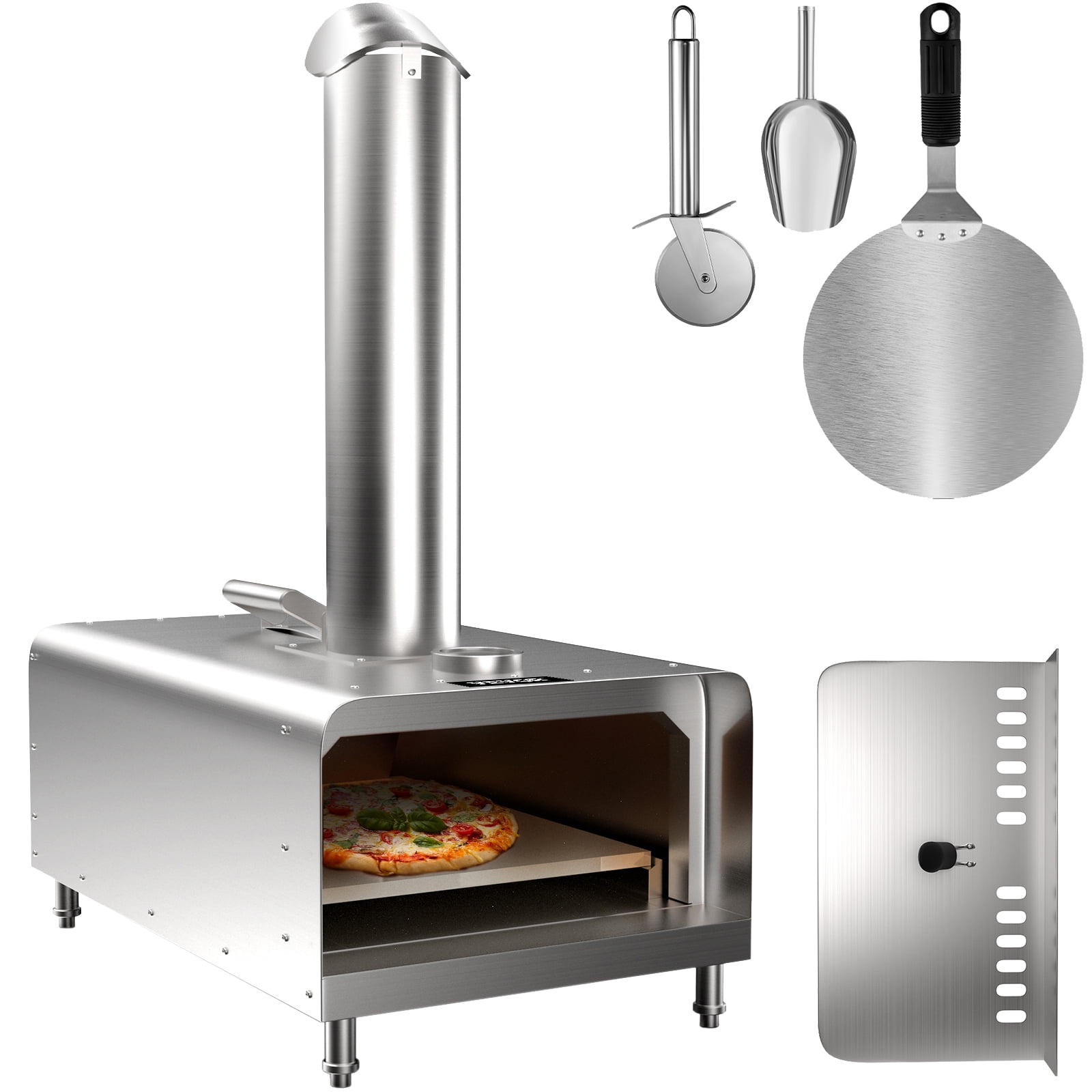 VEVOR Portable Pizza Oven 12", Stainless Steel Pizza Oven Outdoor, Charcoal & Pizza Maker with Adjustable Feet, Wood Oven with Complete Accessories for Outdoor Cooking, Silver - Walmart.com