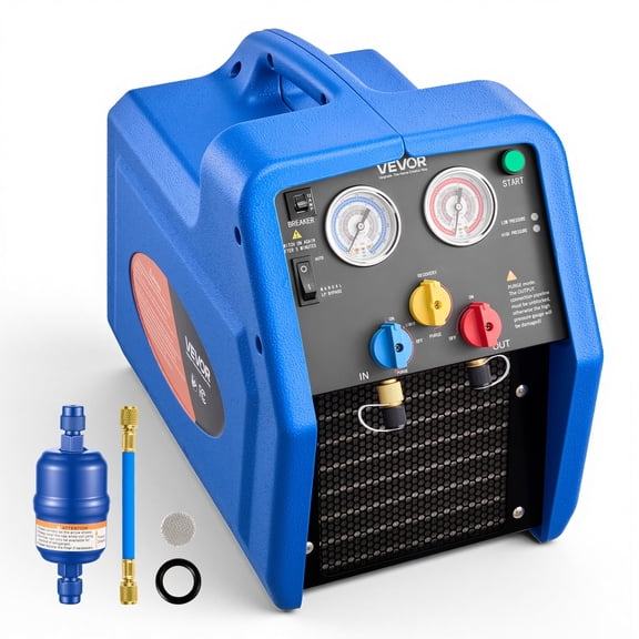 VEVOR Portable Refrigerant Recovery Machine, 3/4 HP 110V 60Hz Single Cylinder AC Recovery Machine for Liquid Vapor Refrigerant,1750 RPM Recycling Unit HVAC for Automotive & Household Air Conditioning