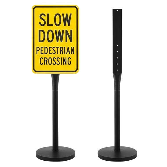 VEVOR Portable Sign Post, 2-Pack, 4 ft Tall, Metal Sign Stands with Heavy Duty Cast Iron Base, Multi-Hole Design for Easy Installation, Wind-Resistant, for Indoor and Outdoor Parking, Warning, Notice