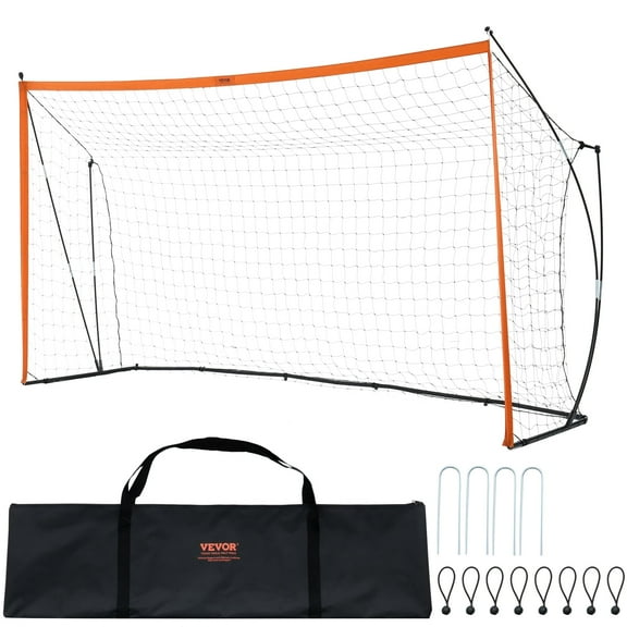 VEVOR Portable Soccer Goal, 12x6 ft Adults Kids Backyard Soccer Net, Large Practice Soccer Net, Steel Fiberglass Structure Training Goal Set, All-Weather Outdoor Soccer Goals with Carry Bag, Orange