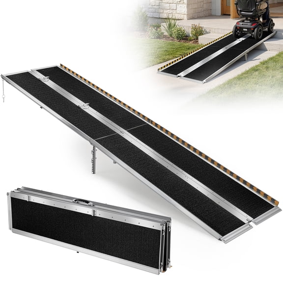 VEVOR Portable Wheelchair Ramp, 10 ft 800 lbs Capacity, Non-Slip Aluminum Folding Threshold Ramp, Foldable Mobility Scooter Ramp Wheel Chair Ramp,Handicap Ramp for Home Steps,Stairs,Doorways,Curbs