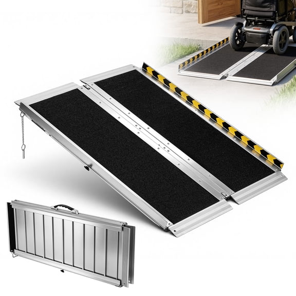 VEVOR Portable Wheelchair Ramp, 3 ft 800 lbs Capacity, Non-Slip Aluminum Folding Threshold Ramp, Foldable Mobility Scooter Ramp Wheel Chair Ramp, Handicap Ramp for Home Steps, Stairs, Doorways, Curbs