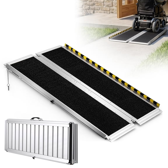 VEVOR Portable Wheelchair Ramp, 4 ft 800 lbs Capacity, Non-Slip Aluminum Folding Threshold Ramp, Foldable Mobility Scooter Ramp Wheel Chair Ramp, Handicap Ramp for Home Steps, Stairs, Doorways, Curbs