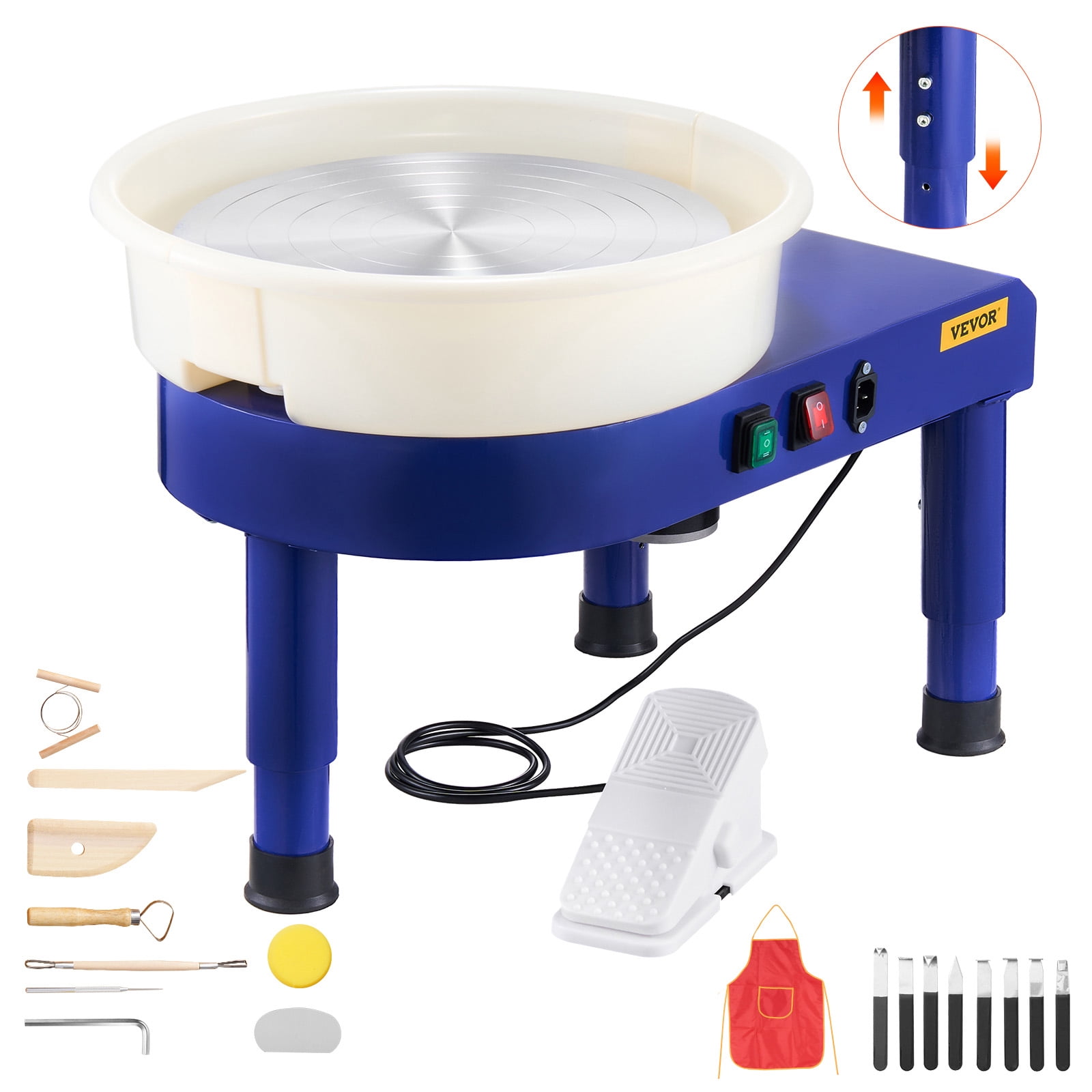 VEVOR Pottery Wheel, 14 in Ceramic Wheel Forming Machine, 60-300 RPM Adjustable Speed with Foot Pedal Control, Detachable Basin, Adjustable Lift Leg, Complete Accessories for Home Pottery, DIY, Blue