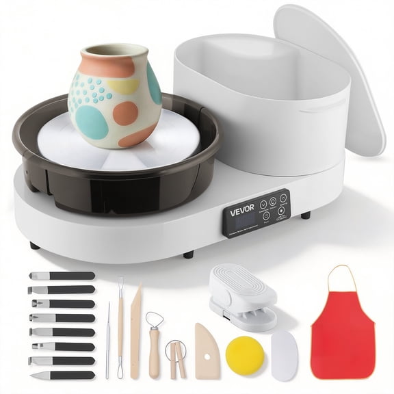 VEVOR Pottery Wheel for Adults, 11" Aluminum Turntable, 450W Electric Table Top Pottery Wheel with Foot Pedal, 30-300 RPM Adjustable Speed, Aluminum Body, for Beginners, DIY Clay Art Craft, White