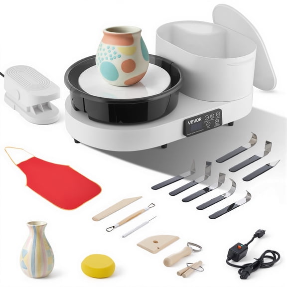 VEVOR Pottery Wheel for Adults, 11" Aluminum Turntable, 450W Electric Table Top Pottery Wheel with Foot Pedal, 30-300 RPM Adjustable Speed, Aluminum Body, for Beginners, DIY Clay Art Craft, White
