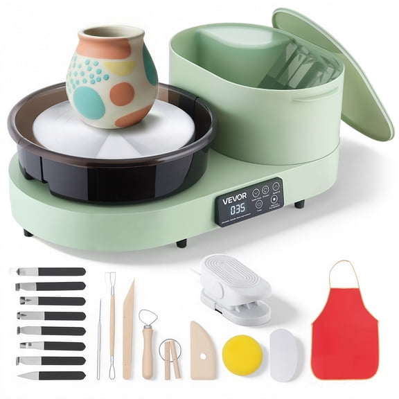 VEVOR Pottery Wheel for Adults, 11" Aluminum Turntable, 450W Electric Table Top Pottery Wheel with Foot Pedal, 30-300 RPM Adjustable Speed, Aluminum Body, for Beginners, DIY Clay Art Craft, Green