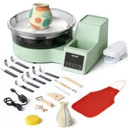 VEVOR Pottery Wheel for Adults, 11 Aluminum Turntable, 450W Electric Table Top Pottery Wheel with Foot Pedal, 30-300 RPM Adjustable Speed, Detachable Basin, for Beginners, DIY Clay Art Craft, Green