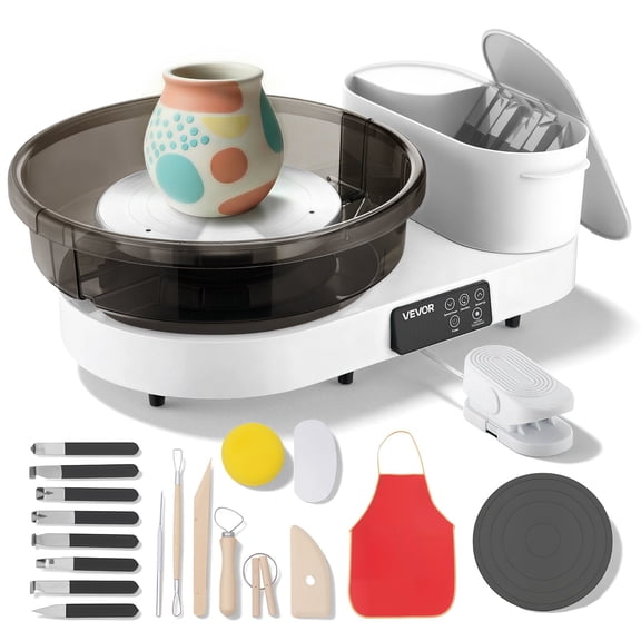 VEVOR Pottery Wheel for Adults, 14" and 11" Turntables, 450W Electric Table Top Pottery Wheel with Foot Pedal, 30-300 RPM Adjustable Speed, Aluminum Body, for Beginners, DIY Clay Art Craft, White