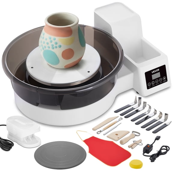 VEVOR Pottery Wheel for Adults, 14" and 11" Turntables, 450W Electric Table Top Pottery Wheel with Foot Pedal, 30-300 RPM Adjustable Speed, Detachable Basin, for Beginners, DIY Clay Art Craft, White