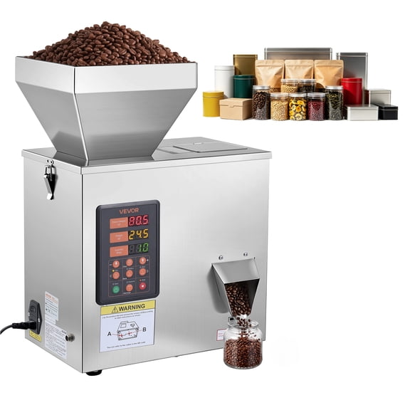 VEVOR Powder Filling Machine, 1-99.9g (0.002-0.22lbs) Automatic Particle Dispenser, High Accuracy, Stainless Steel, Intelligent Weighing Dispensing Filler for Coffee Beans, Grains, Tea, Spices,Silver