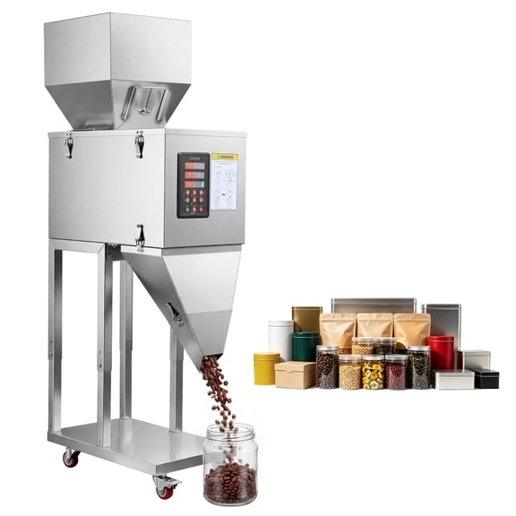 VEVOR Powder Filling Machine, 10-999g (0.02-2.2lbs) Automatic Particle Dispenser, Stainless Steel, Intelligent Weighing Dispensing Filler with Foot Pedal, for Coffee Beans, Grains, Tea, Spices,Silver