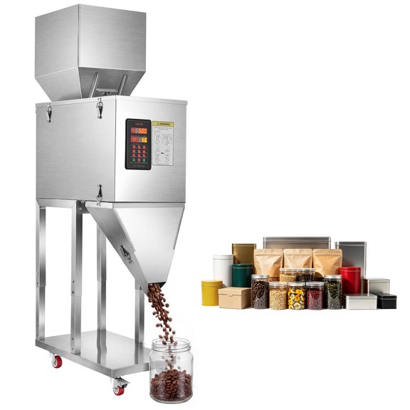 VEVOR Powder Filling Machine, 20-5000g (0.04-11.02lbs) Automatic Particle Dispenser, Stainless Steel, Smart Weighing Dispensing Filler w/ Foot Pedal, for Coffee Beans, Grains, Tea, Spices, Silver