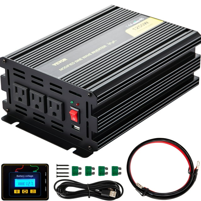 VEVOR Power Inverter 1250W Modified Sine Wave Inverter DC12V to AC120V ...