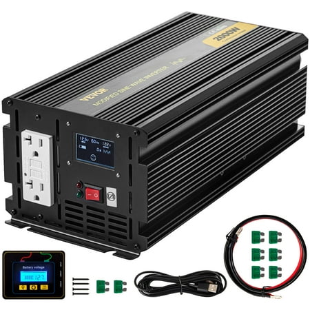 VEVOR Power Inverter 2000W Modified Sine Wave Inverter DC 12V to AC 120V Car Converter with LCD Display Remote Controller LED Indicators AC Outlets Inverter GFCI for Car RV Truck Boat Travel Camping
