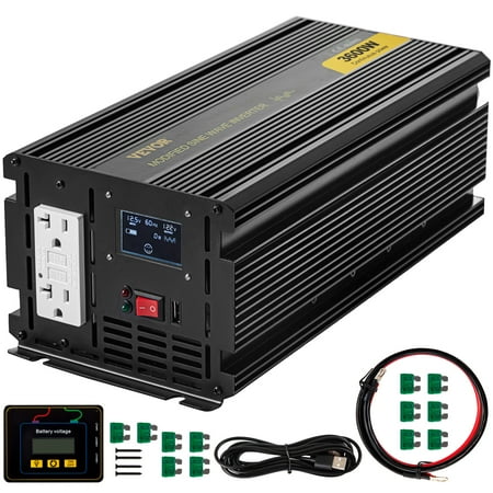 VEVOR Power Inverter 3600W Modified Sine Wave Inverter DC 12V to AC 120V Car Converter with LCD Display Remote Controller LED Indicators AC Outlets Inverter GFCI for Car RV Truck Boat Travel Camping