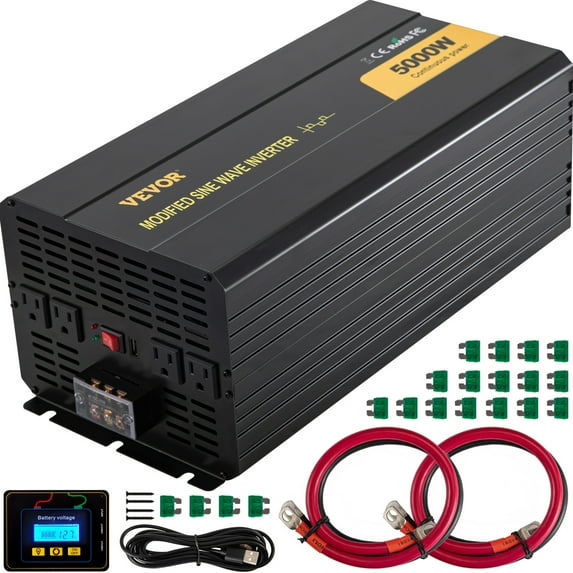VEVOR Power Inverter 5000W Modified Sine Wave Inverter DC12V to AC120V Car Converter with USB Port LCD Display Remote Controller LED Indicator AC Outlets Inverter for Car RV Truck Boat Travel Camping