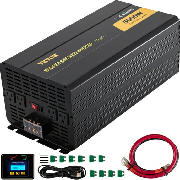 VEVOR Power Inverter 5000W Modified Sine Wave Inverter DC24V to AC120V Car Converter with USB Port LCD Display Remote Controller LED Indicator AC Outlets Inverter for Car RV Truck Boat Travel Camping
