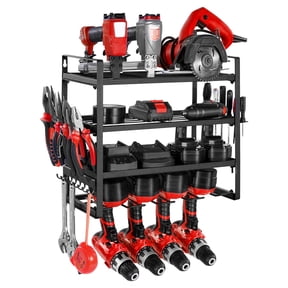 VEVOR Power Tool Organizer Wall Mount, 4-Layer Storage Rack with 4 Drill Holders, Tools Holder and Storage Rack with Screwdriver Holder, Garage Tool Organizer for Garage, Workbench, and Workshop