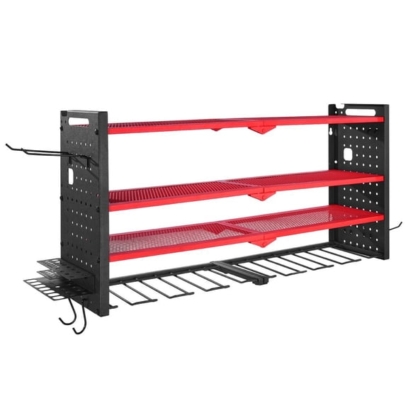 VEVOR Power Tool Organizer Wall Mount, 4-Layer Storage Rack with 8 Drill Holders, Tools Holder and Storage Rack with Side Pegboards, Garage Tool Organizer for Garage, Workbench, and Workshop