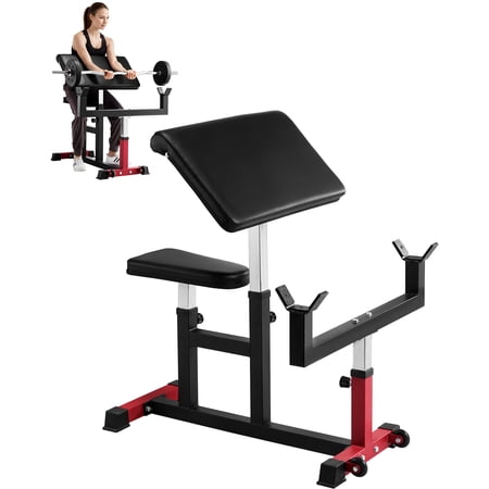 VEVOR Preacher Curl Bench, Strength Training Biceps Machine, Max load 440 LBS Home Gym Equipment, Seated Arm Isolated Barbell Dumbbell Bicep Station, Adjustable Weight Benches for Home Gym