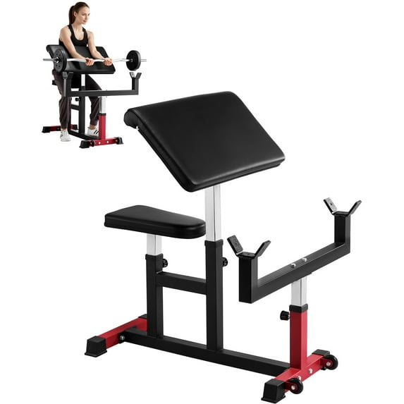 VEVOR Preacher Curl Bench, Strength Training Biceps Machine, Max load 440 LBS Home Gym Equipment, Seated Arm Isolated Barbell Dumbbell Bicep Station, Adjustable Weight Benches for Home Gym